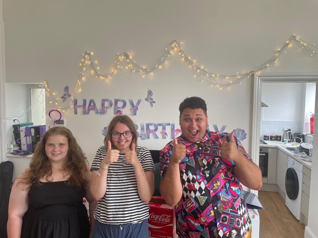 Birthday celebrations at home, with balloons and fairy lights