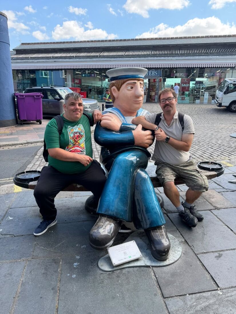 A day out in Plymouth, sitting with the sailor statue
